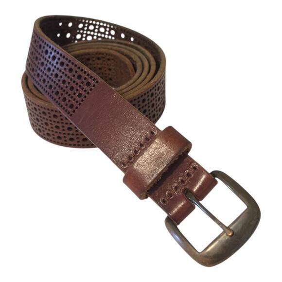 Vintage Brown Leather Laser Cut Belt Size Medium - Picture 1 of 6